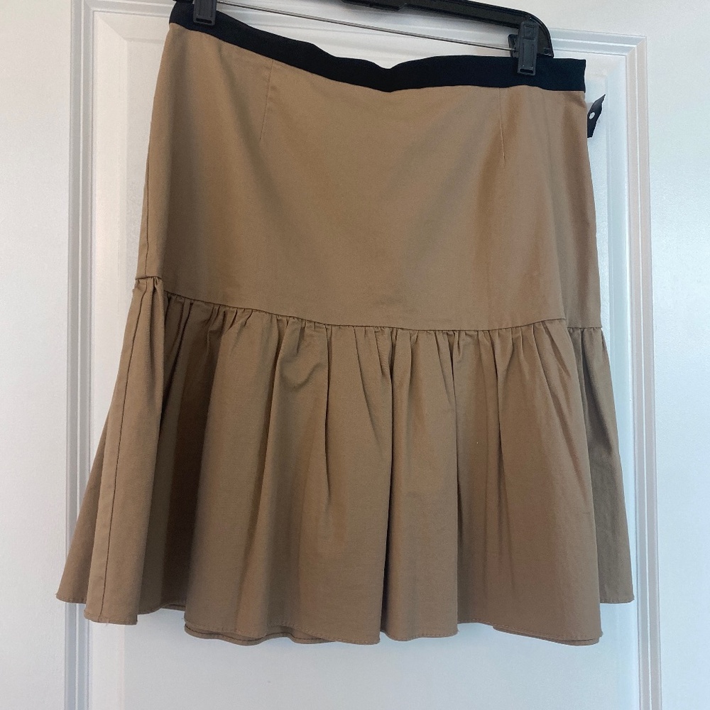 Moschino Tan Flared Tiered Skirt with Black Waistband